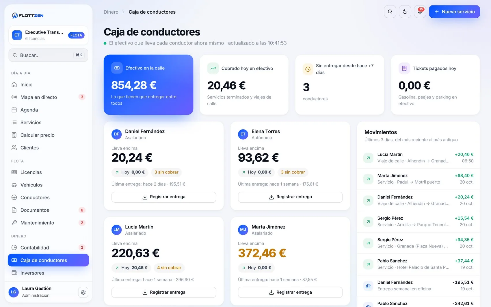 Caja de cada conductor